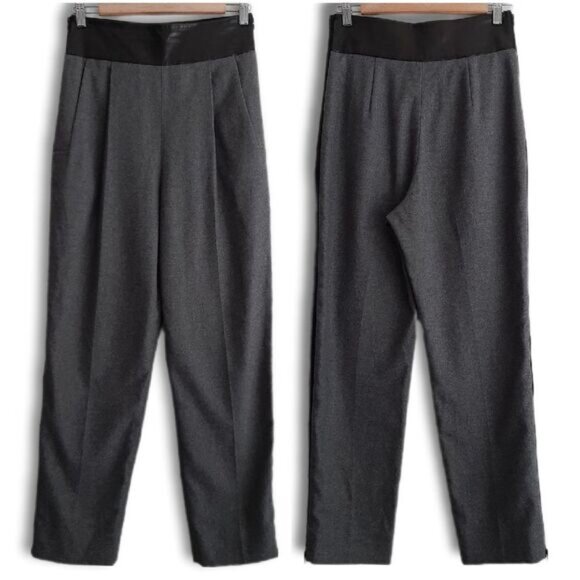 Diane von Furstenberg DVF / Ellis Leather Trim Waist High Rise Gray Trousers 4 - Picture 1 of 16
